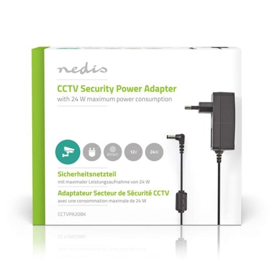 Nedis CCTV Power Adapter 2.0 A 12 V DC 5.5 X 2.1 Mm Han Hann 1.50 M Sort