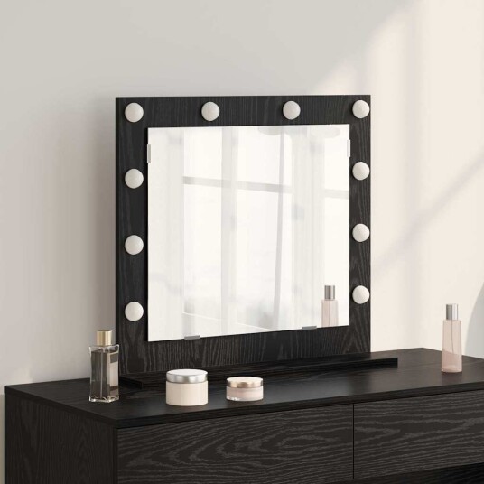  Smykkespeil med LED lys Svart Eik 60x55x18 cm