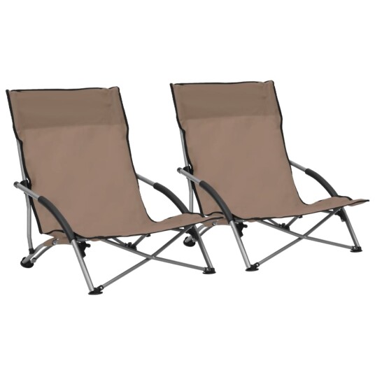 vidaXL Sammenleggbare strandstoler 2 stk gråbrun stoff vidaXL Sammenleggbare strandstoler 2 stk gråbrun stoff