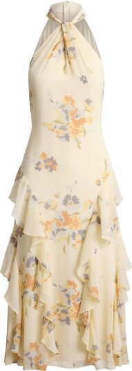 Lauren Ralph Lauren Floral Ruffle Trim Halter Cocktail Dress CREAM MULTI 38