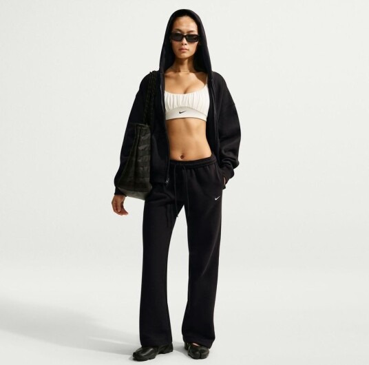 Nike Treningsbukser Studio Fleece Mid rise Open hem   Svart/seil Kvinner størrelse Small