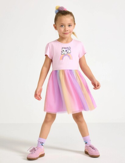 Lindex Dress With Mesh Skirt Pink 128