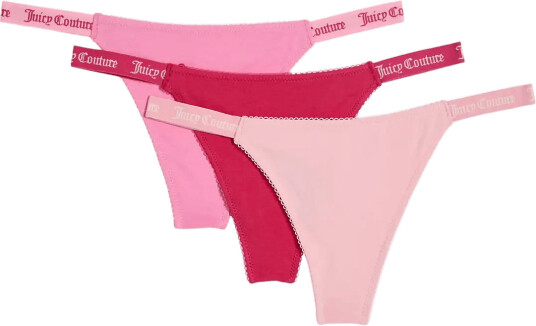 Juicy Couture 3 Pk Demi Femme Cotton Scalloped Thong   Pink   XXS