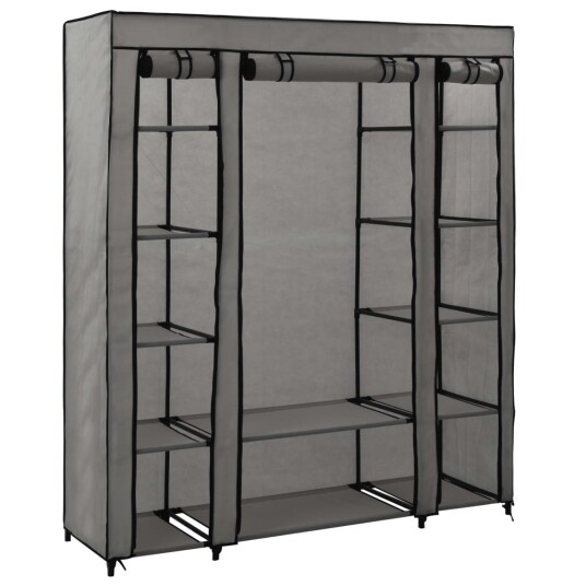 vidaXL Garderobeskap med rom og stenger grå 150x45x176 cm stoff