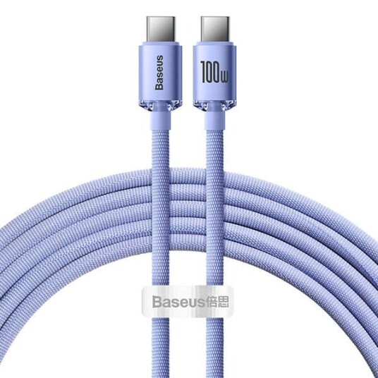 Baseus Crystal Shine 100W USB-C til USB-C 2m Lilla strømkabel