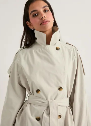 Nelly Beige Short Trench Jacket