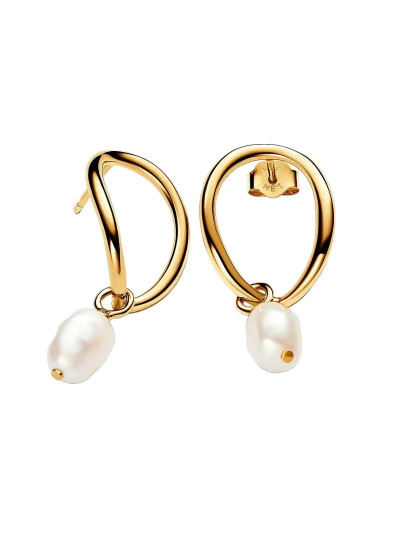 PANDORA 14K Gold Plated Drop Earrings With Baroque White Treated Freshwater Cultured Pearl Guld One Size