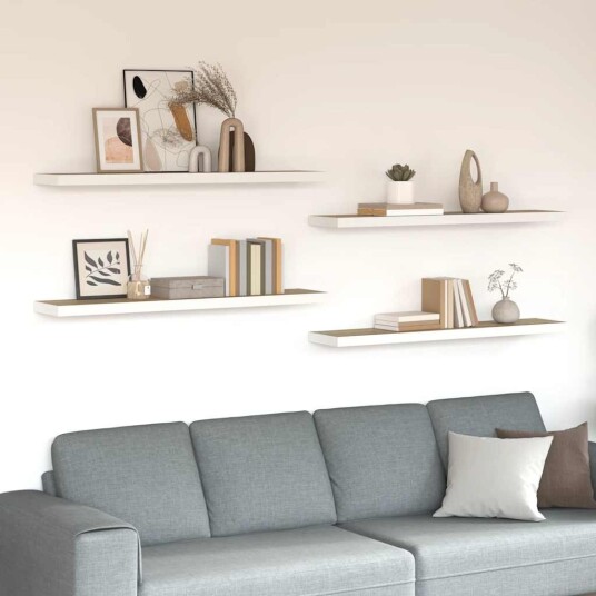 vidaXL Flytende vegghyller 4 stk eik og hvit 120x23,5x3,8 cm MDF