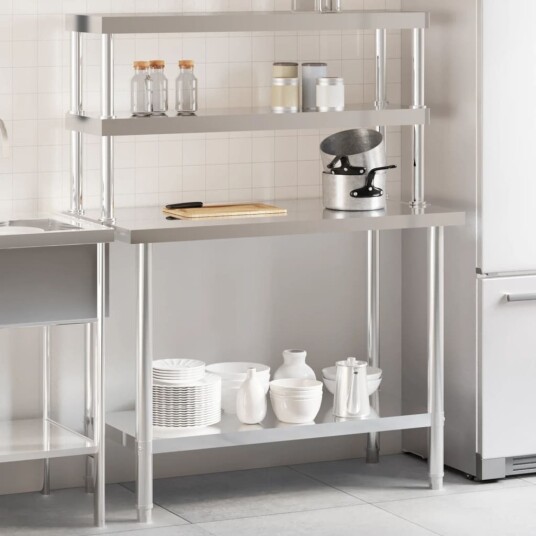 Kjøkkenbenk med overhylle 110x55x150 cm rustfritt stål Kjøkkenbenk med overhylle 110x55x150 cm rustfritt stål
