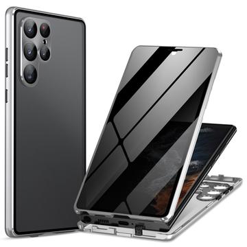 Samsung Galaxy S24 Ultra Magnetisk Deksel med Herdet Glass Privacy Sølv