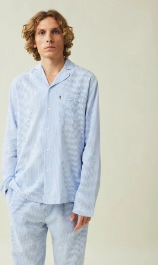 Lexington Icons Eddie Cotton Light Oxford pyjamas Blå