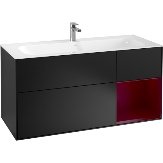 VILLEROY & BOCH FINION SERVANTSKAP 120 SVART MATT LAKK EMOTION-LYS, HØYRESTILT PEONRØD HYLLE VILLEROY & BOCH FINION SERVANTSKAP 120 SVART MATT LAKK EMOTION-LYS, HØYRESTILT PEONRØD HYLLE