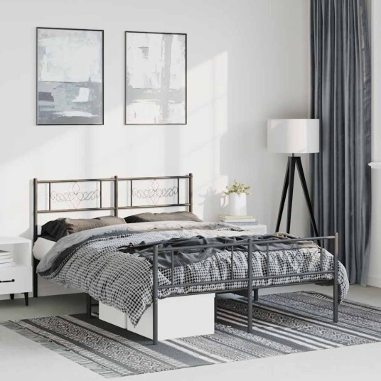 Sengeramme i metall med hode og fotgavl svart 135x190 cm Sengeramme i metall med hode og fotgavl svart 135x190 cm