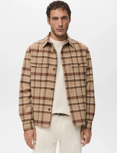 Mango Check Overshirt With Pockets Brown XXL