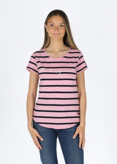 Ocean Stripe Tee W Pink 38  Topper