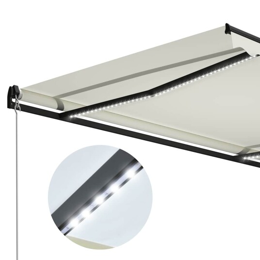 vidaXL Manuell uttrekkbar markise med LED 300x250 cm kremhvit