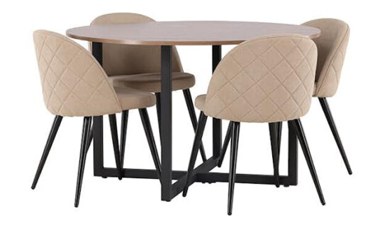 Spisegruppe Venture Home Durango Ø 120 cm med 4 Velvet Stoler