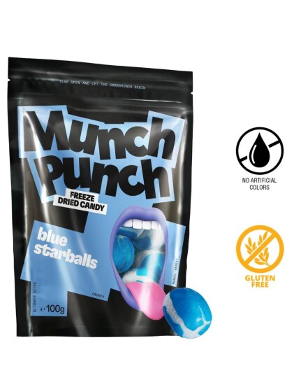 Munch Punch Blue Starballs Pose med Frysetørket Godteri 100 gram Munch Punch Blue Starballs Pose med Frysetørket Godteri 100 gram