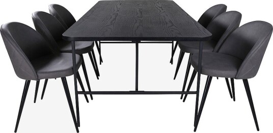 Venture Home Spisegruppe Uno med 6 Velvet Stitches spisestoler Svart Venture Home Spisegruppe Uno med 6 Velvet Stitches spisestoler Svart