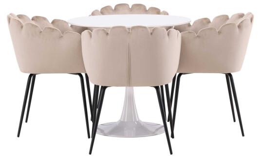 Venture Design Hamden & Limhamn spisegruppe Greige/svart 4 stoler & bord 80 cm