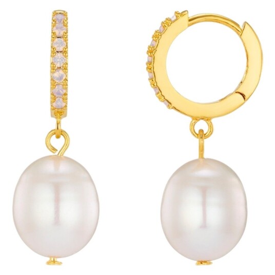 Orelia Pearl Drop & Rose Water Oval Hoop Earring Orelia Pearl Drop & Rose Water Oval Hoop Earring