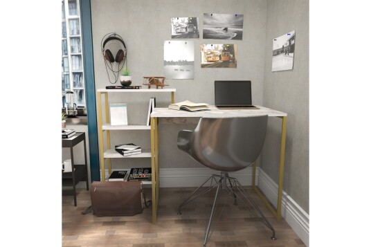 Skrivebord Zakkum 60x76,8x133 cm med oppbevaring Gull