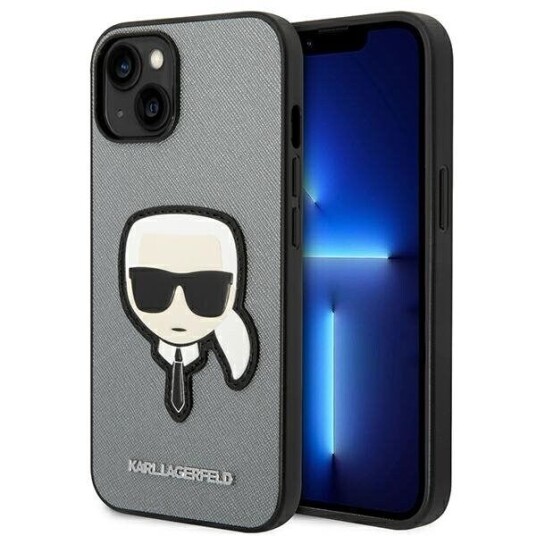 Karl Lagerfeld Mobildeksel til iPhone 14 Plus 6,7" Saffiano Sølv med Karl Head Patch