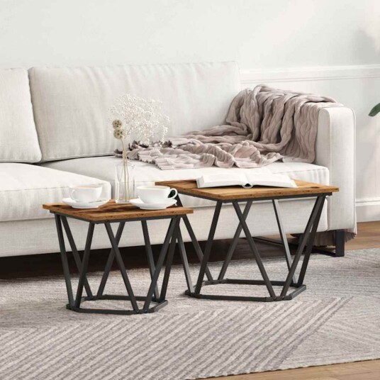 Sidebord 2 stk Gammelt Tre Ingeniørtre