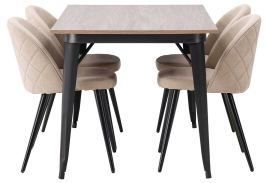 Venture Design Tempe & Velvet spisegruppe Beige/valnøtt 4 stoler & bord 140 x 80 cm