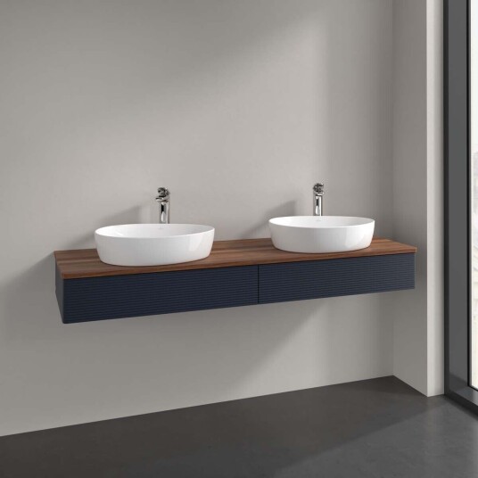 Villeroy & Boch Antao Servantskap med 2 skuffer 160x50x19 cm u/lys Blå Matt/Valnøtt Villeroy & Boch Antao Servantskap med 2 skuffer 160x50x19 cm u/lys Blå Matt/Valnøtt