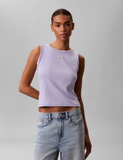 Calvin Klein Jeans Woven Label 2X2 Baby Rib Tank Purple XL