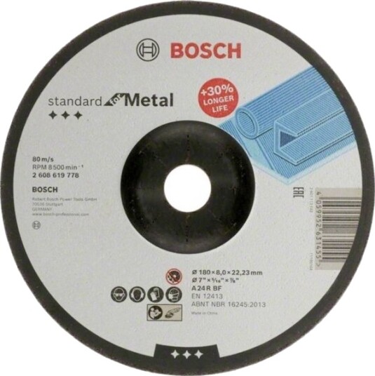 Bosch 2608619778 Slipeskive Standard For Metal Slipeskive Er Et Pålitelig Valg For Slipearbeid På Metall. Slipekornet Av Aluminiumoksid Er Godt Egnet For Generelt Arbeid På Metall. Den Er Utviklet For Sliping Av Metall. Maksimal Arbeidssikkerhet T