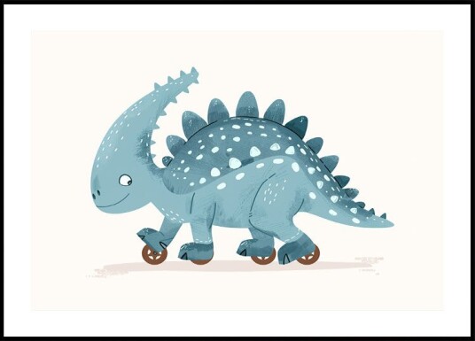 Blue Dinosaur on Wheels Plakat Plakat / 30x40cm