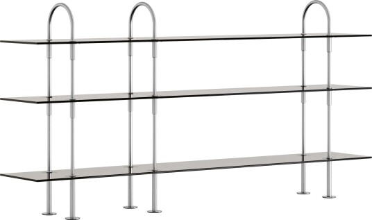 Keen Hyllesystem Med 3 Hyller 208 cm Satengpolert Rustfritt stål / Tonet Glass