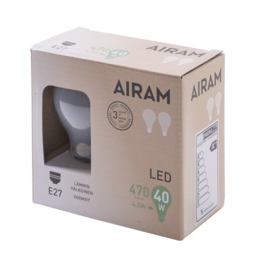 AIRAM Airam LED A60 4,5W/827 E27 2-pakk AIRAM Airam LED A60 4,5W/827 E27 2-pakk