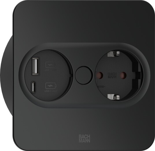 Rutab Stikkontakt 946.105 Firkant, USB A/C, Avtakbart Lokk Svart