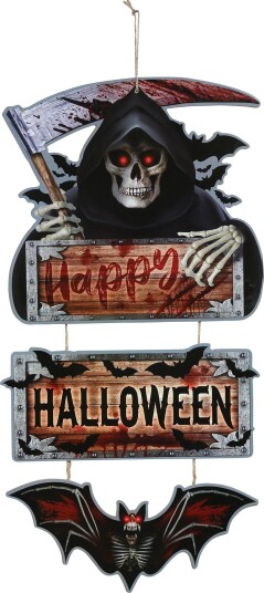 Dørskilt Happy Halloween i Tre