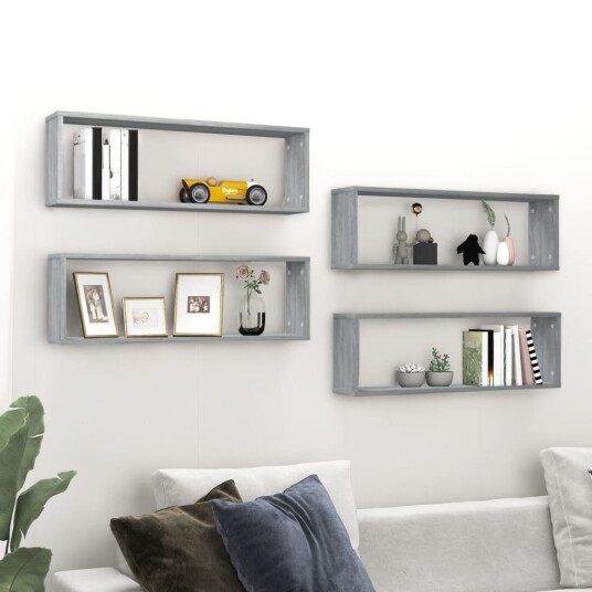 vidaXL Vegghyller kube 4 stk gr? sonoma 80x15x26,5 cm konstruert tre