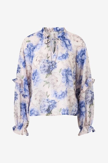 Ellos Collection   Bluse med volanger   Blå