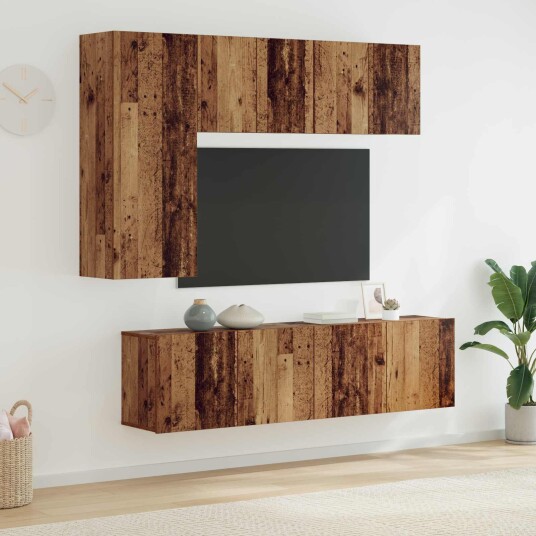 TV Vegg enhet Veggmontert 5 pcs Gamle tre Konstruert tre TV Vegg enhet Veggmontert 5 pcs Gamle tre Konstruert tre