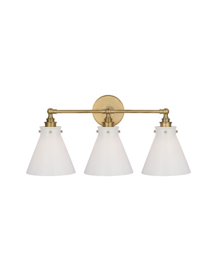Visual Comfort Parkington 24" Three Light Bath Bar Antique Brass/White glass