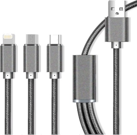 Maxlife Usb-Kabel Usb-A Usb-C + Microusb + Lightning 1 M Grå Oem001651