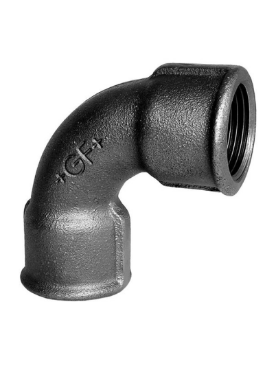 +GF+ Kort Bøyning 90° Sort 3/8" Muffe-Muffe for Varmeinstallasjoner