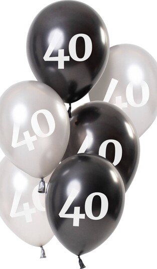 Folat Ballonger Hvit/Svart 40 År 6-pakning 68140