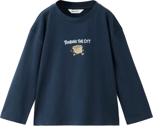 Mango Printed Cotton Blend T Shirt Navy 18 24M