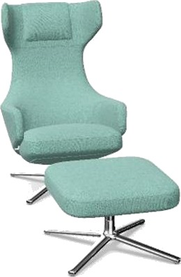 Vitra Grand Repos Lenestol med Fotskammel Dumet Lys Blå/smaragd/ Krom Vitra Grand Repos Lenestol med Fotskammel Dumet Lys Blå/smaragd/ Krom