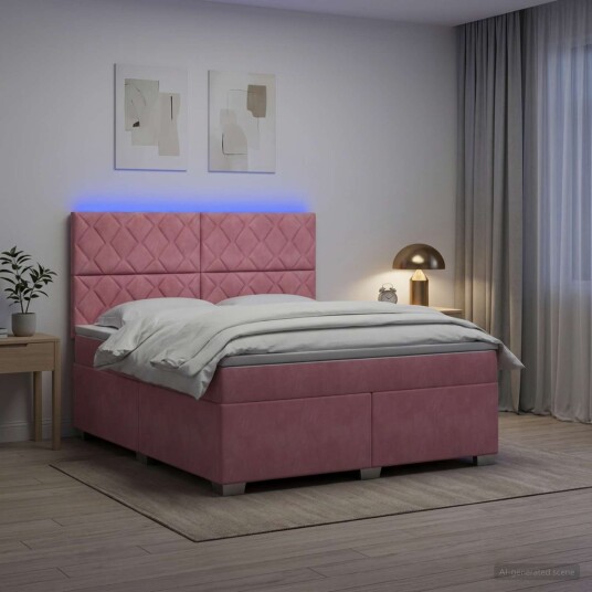 vidaXL Kontinentalseng med madrass Rosa 160 x 200 cm Fløyel