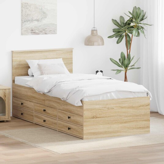 Seng med skuff Sonoma Eik og Svart 100 x 200 cm Konstruert tre