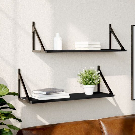 Veggskap 2 stk svart 80x25x25,5 cm konstruert tre 8721012046726