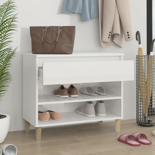 vidaXL Skoskap h?yglans hvit 70x36x60cm konstruert tre